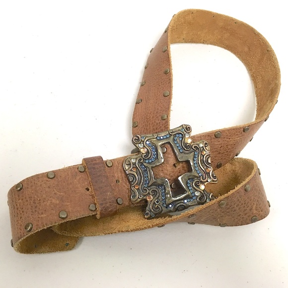 LEATHEROCK BRASS CRYSTAL LEATHER Belt M vintage rocker